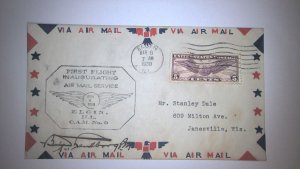 US FIRST FLIGHT COVER 1930 ELGIN IL CAM 9