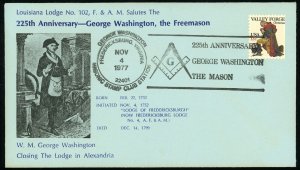 George Washington The Mason Fredericksburg Lodge 225th Anniversary 1977 Cover US