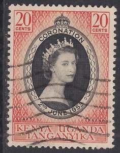 Kenya Uganda Tanganyika 1953 QE2 20ct Coronation used SG 165 ( L435 )