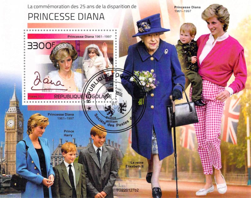 Togo 2022 CTO Sheet  Princess Diana Queen Elizabeth 1 value (TS0043)