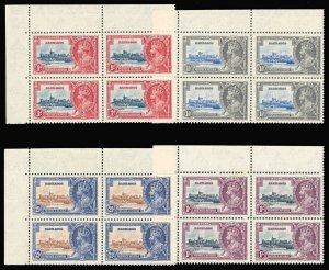 Barbados 1935 KGV Silver Jubilee set in corner blocks of four MNH. SG 241-244