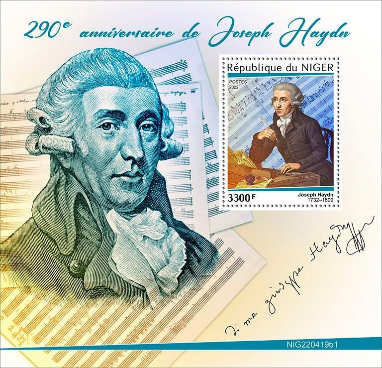 NIGER - 2022 - Joseph Haydn - Perf Souv Sheet - Mint Never Hinged