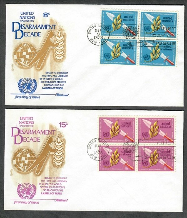 UN New York 234 - 235 Olive Branch unaddressed Fleetwood block of 4 FDCs