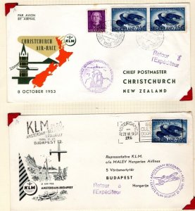 NETHERLANDS Air Mail Covers{2] FIRST FLIGHT NEW ZEALAND & HUNGARY 1953-56 DL163