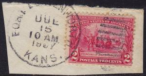 USA - 1907 - Scott #329 - used on piece - Jamestown FORT LEAVENWORTH KANS. pmk