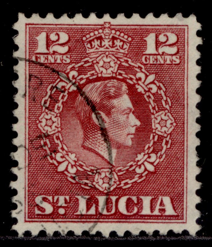 ST. LUCIA GVI SG153, 12c claret, FINE USED.