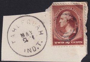 USA - 1883 - Scott #210 - used on piece - TAHLEQUAH IND. T + cork cancel