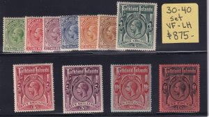 Falklands Scott # 30 - 40 set VF OG mint lightly hinged cv $ 1380 ! see pic !