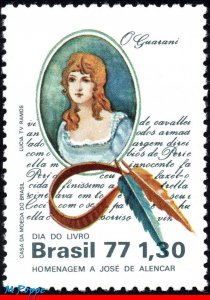 1532 BRAZIL 1977 BOOK DAY, JOSE DE ALENCAR, WHITER, GUARANI, MI# 1624 C-1011 MNH