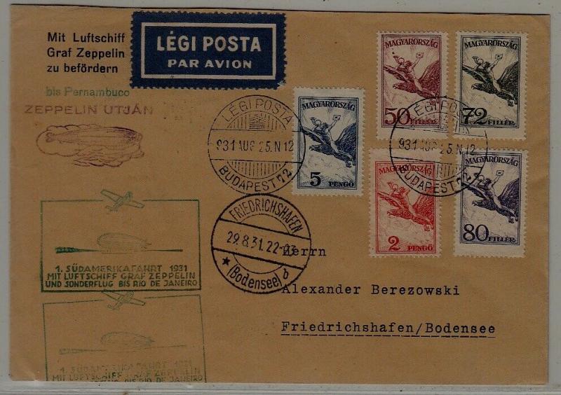 Hungary/Germany/Brazil Zeppelin cover 25.8.31