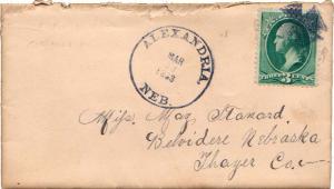 United States Nebraska Alexandria 1883 serifed cds, maltese cross  3c Washing...