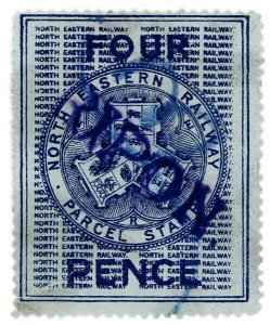 (I.B) North Eastern Railway : Parcel Stamp 4d (Ripon)