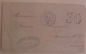 FRANCE  30 1869 CHARLEVILLE ON MOST OF THE FOLDED LETTER