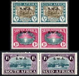 South West Africa SG111/13 1939 KGVI Set of 3 in Pairs with Opt U/M 