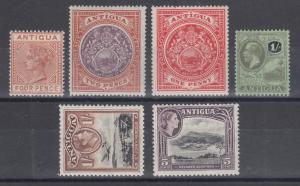 Antigua Sc 16//112 MLH. 1886-1953 issues, 6 better singles, F-VF group