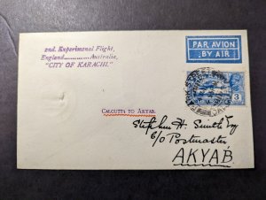 1931 India Airmail Cover Calcutta to Akyab Experimental Flight 20 Flown Smith