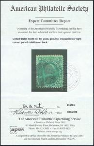 GENUINE SCOTT #68 USED APS CERT CROSSROADS FANCY CANCEL 1861 GREEN - ESTATE SALE