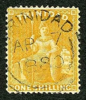 Trinidad SG78 1/- Chrome-yellow Wmk Crown CC Perf 14 Fine used