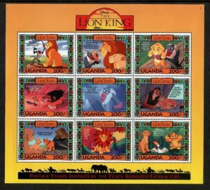 Uganda 1994 - Disney - The Lion King - Sheet of 9 Stamps - #2 - MNH
