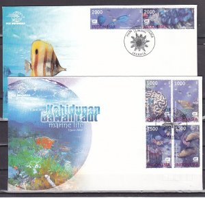 Indonesia, Scott cat. 1992-1994 a-b. Marine Life issue. 2 First day covers. ^