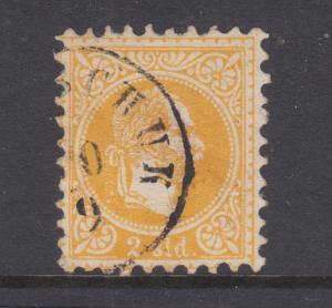 Bulgaria, Austrian Post Sc 2A11 used 1867 2sld yellow Franz Josef, APEX Cert. 