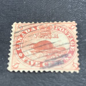 CANADA # 15--USED----SINGLE---VERMILLION-----1859