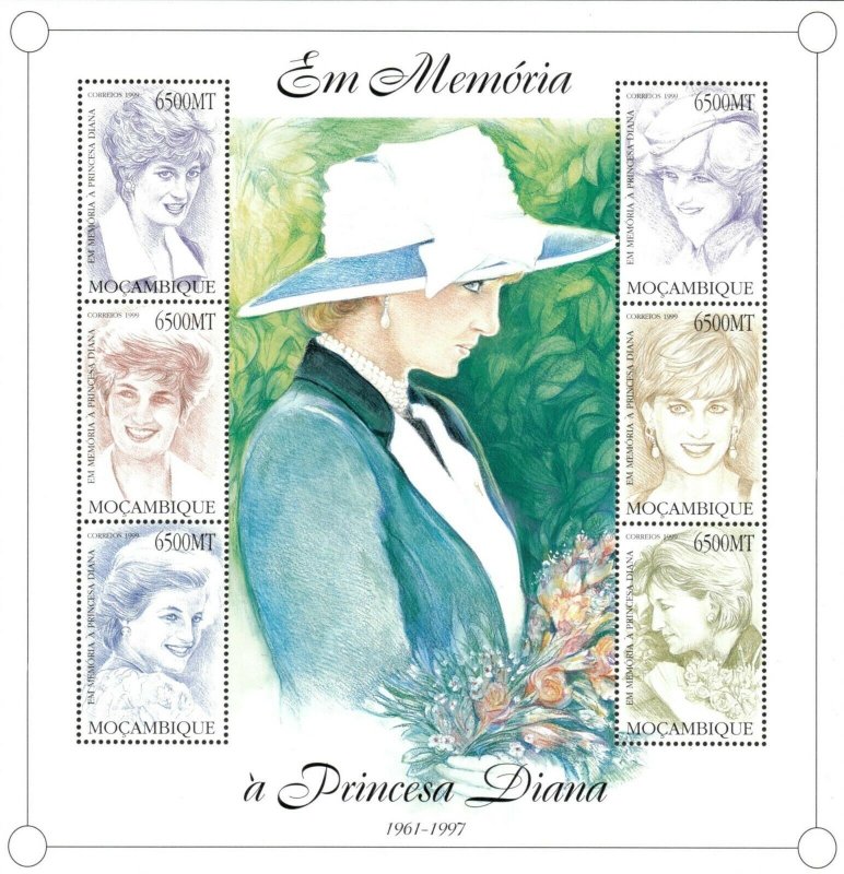 Mozambique 1999 - Princess Diana In Memoriam - Sheet of 6 - Scott 1335 - MNH