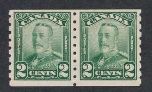 CANADA 161 MINT VF HINGED COIL PAIR 1c KGV, PERF 8