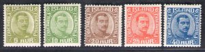 1921-22 Iceland, n. 105/09 - Effigy of Christian X - Colors changed - MH*