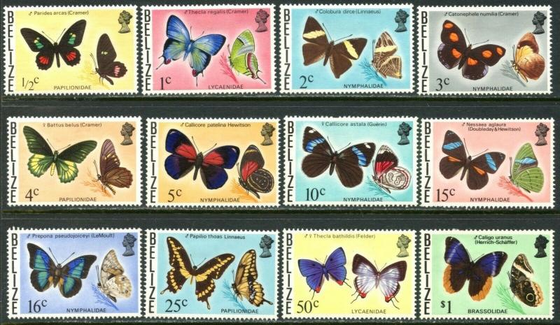 BELIZE Sc#345-354, 356-357 1974 Butterflies Part Set to $1 OG Mint Hinged