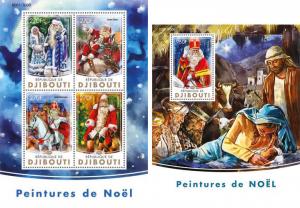 Djibouti Art Christmas New Year Santa Claus Jesus and Maria MNH stamp set