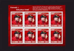 Stamps.  Cars Formula 1 , Congo 2022 year , sheet 8 stamps perforated