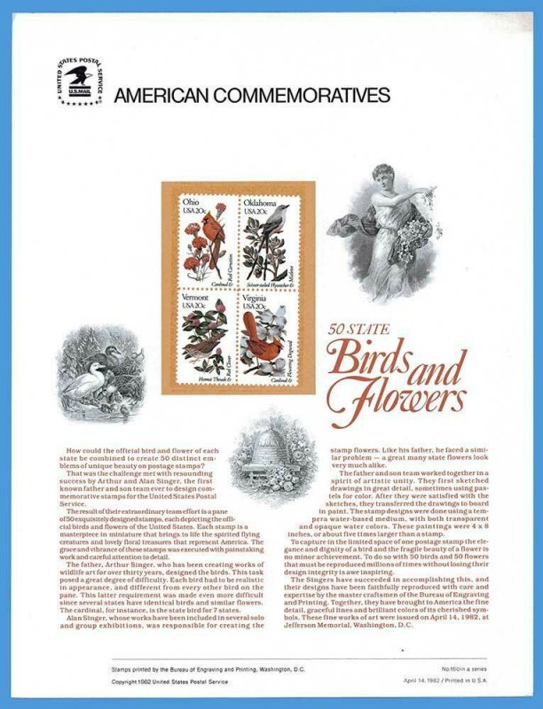 USPS COMMEMORATIVE PANEL #160 STATE BIRDS & FLOWERS #1953/2002