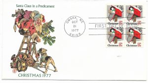 US 1730 13c Christmas Mail Box blk 4 on FDC Fleetwood Cachet Unadd ECV $12.50