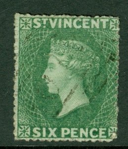 Sg 2 St Vincent 1861. 6d Deep Yellow Green Very Fine Used Cat-