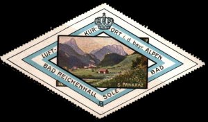 Vintage Germany Poster Stamp Bad Reichenhall Brine Bath Climatic Health Resort