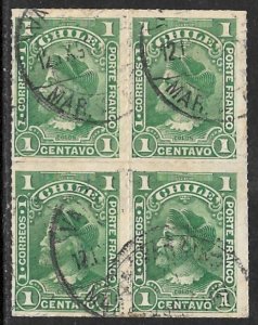 CHILE 1900-01 1c COLUMBUS Type I Portrait Issue BLK4  Sc 39 VFU