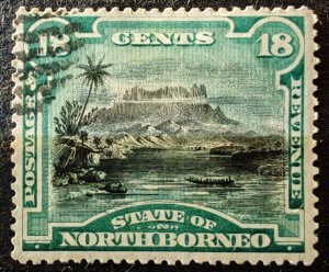 A used North Borneo postage stamp from 1894 depicting Mount Kinabalu. Issu...