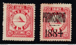 1882 Uruguay lighthouse Montevideo Hill + overprinted # 47 & 54 MH stamps