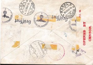 Switzerland 1941 Registered Cover Basel to Allepo, Syria  Triple Censors VF