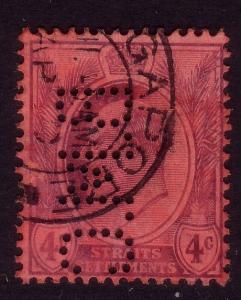 MALAYA STRAITS SETTLEMENTS EVII 4c used Singapore : BMC perfin.............43350