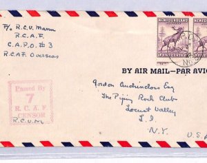 Canada NEWFOUNDLAND Air Mail WW2 Cover *RCAF CENSOR* CAPO #3 1942 USA YN76