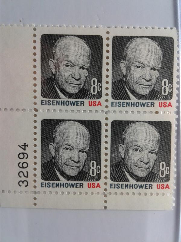 SCOTT # 1394 EISENHOWER PLATE BLOCK GEM MINT NEVER HINGED !! 1971 AMAZING !!!