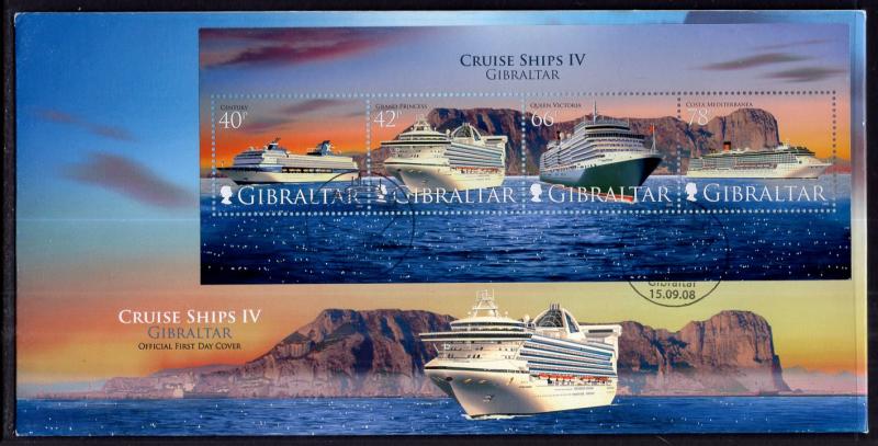 Gibraltar 1156a Cruise Ships Souvenir Sheet U/A FDC