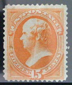 US Scott #163 - 15c Yellow Orange - Webster - OG - 2021 APS cert - 1873