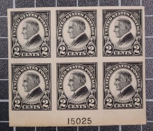 Scott 611 2 Cents Harding Plate Block Of 6 Bottom 15025 OG MH SCV $70.00