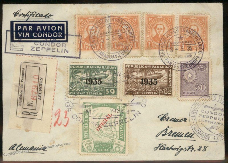 Paraguay 1935 Graf Zeppelin 3.SAF Si298 Germany Cover 98883