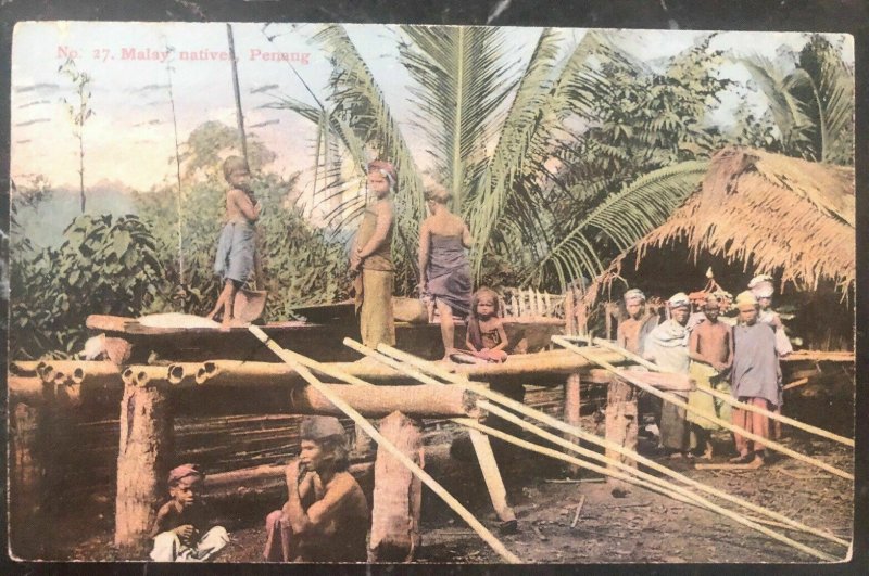 1908 Malaya Singapore RPPC Postcard cover To San Francisco USA Via HK Natives