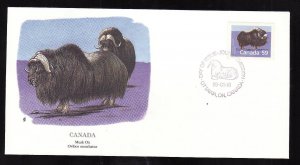 Flora & Fauna of the World #143a-stamp on FDC-Animals-Musk Ox-Canada-single stam