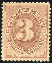 US #J3 3¢ brown Postage Due, og, XLH and XF